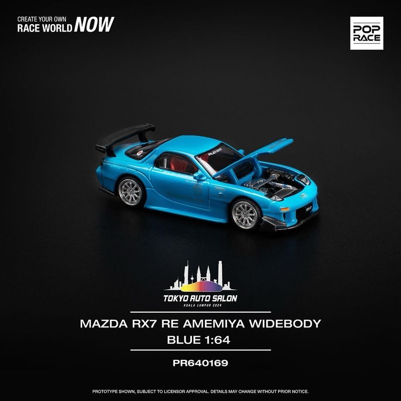 [UNSEALED] POP RACE Mazda RX7 RE-AMEMIYA Widebody Blue (PR64-169) | 2024 TAS Tokyo Autosalon KL