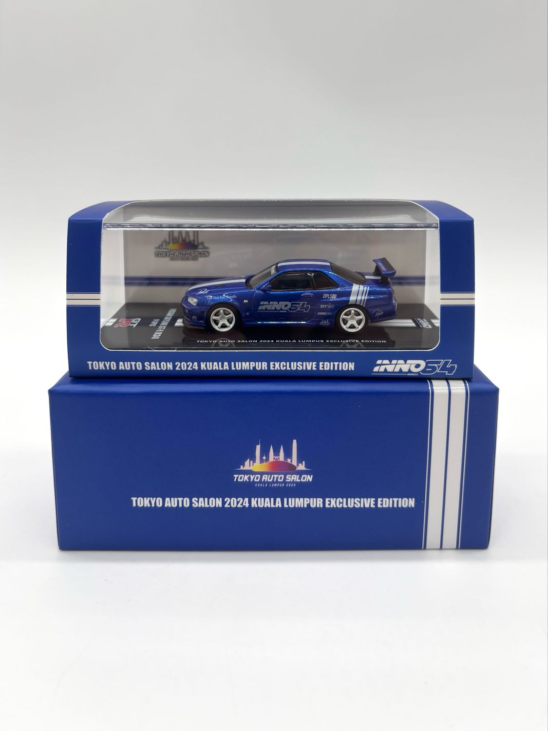[UNSEALED] INNO64 Nissan Skyline GT-R (R34) V-Spec Blue (Regular) 2024 TAS Tokyo Autosalon KL