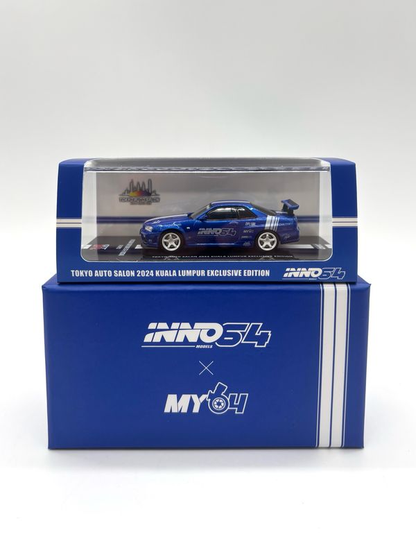 [UNSEALED] INNO64 Nissan Skyline GT-R (R34) V-Spec Blue | 2024 TAS Tokyo Autosalon KL