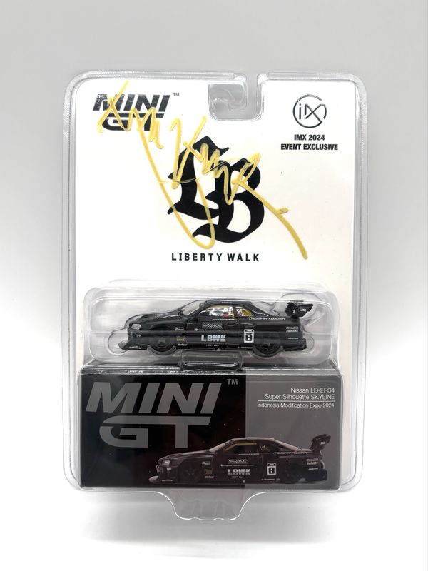 #797 MINI GT Nissan LB-ER34 Super Silhouette Skyline Liberty Walk Exclusive Signed | 2025 Indonesia Modification Expo (IMX)