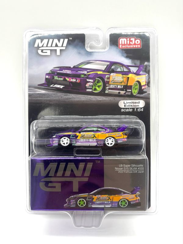 #576 MINI GT LB-Super Silhouette Nissan S15 Silvia #555 Purple Chrome Chase | 2022 Formula Drift