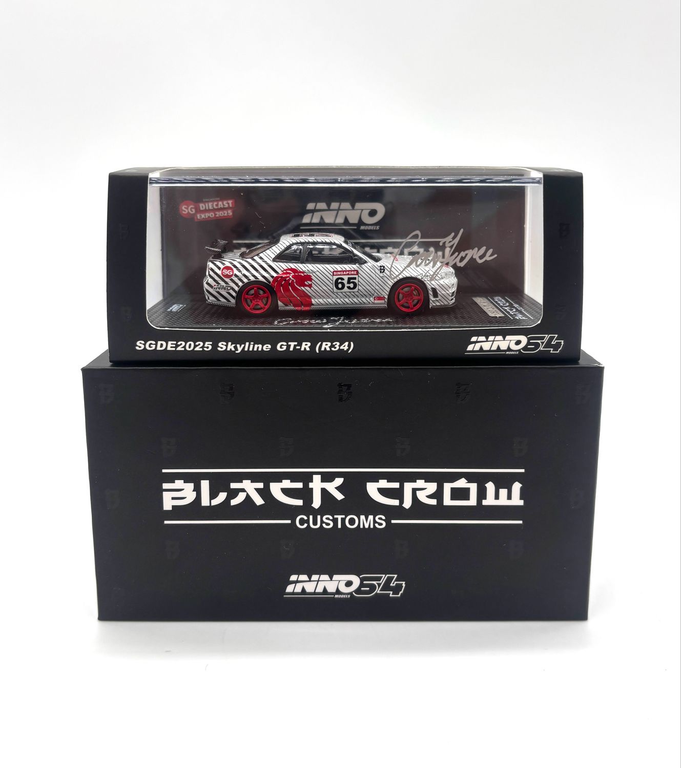 [UNSEALED] INNO64 x BLACK CROW CUSTOMS x SGDE NISSAN SKYLINE GT-R (R34) | 2025 Singapore Diecast Expo