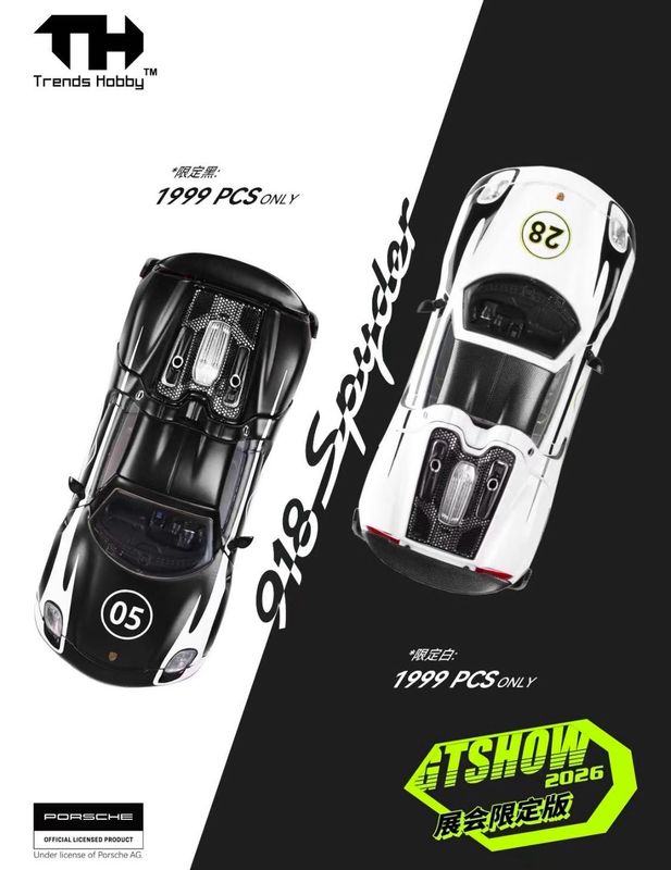 [PREORDER] Trends Hobby Porsche 918 Spyder Black / White Option | 2026 GT Show