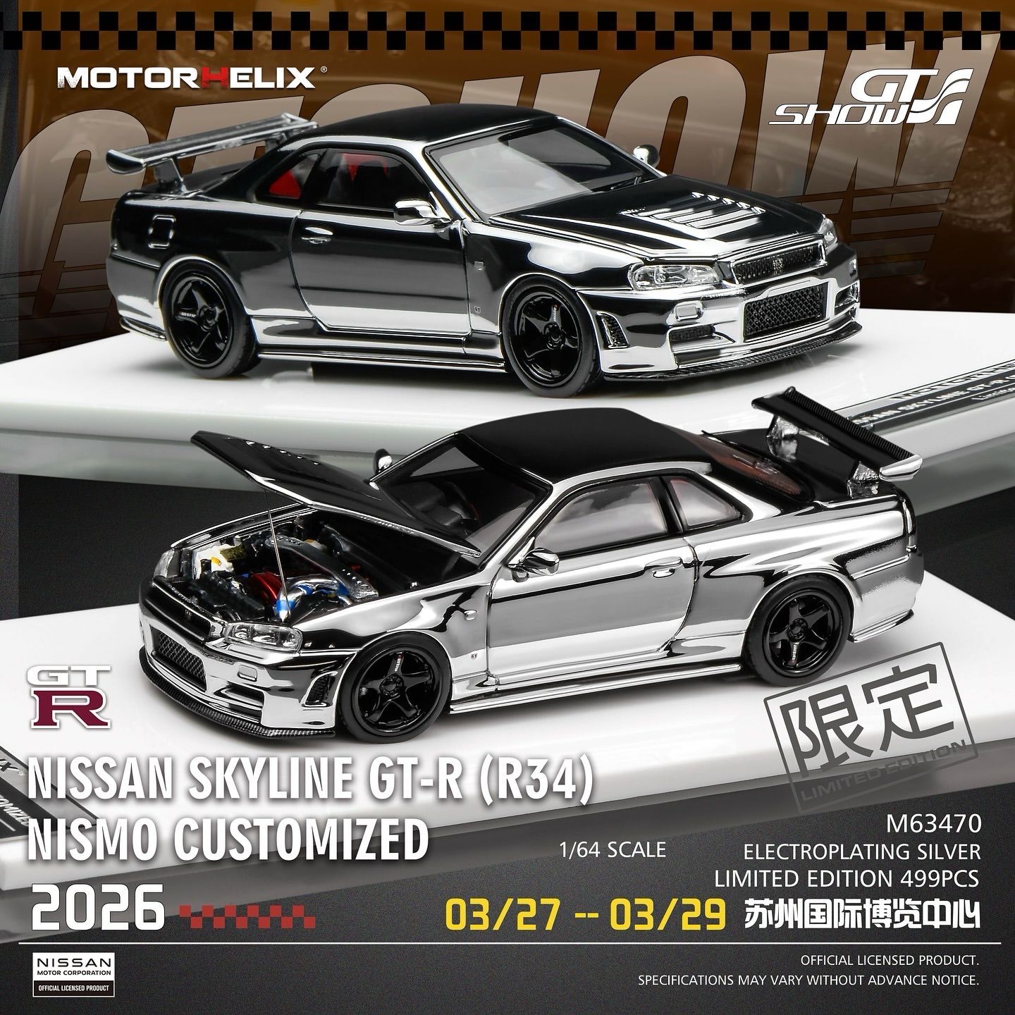 [PREORDER] Motorhelix Nissan Skyline GT-R (R34) Nismo Customized Electroplating Silver
