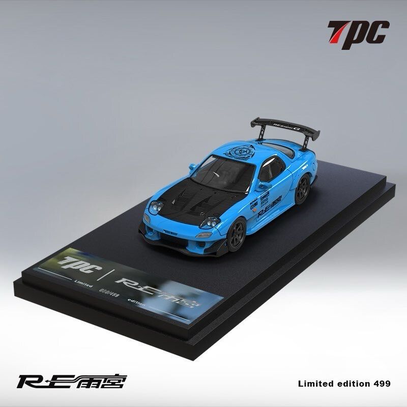 TPC Model 1/64 Mazda RX7 FD3S RE-Amemiya Blue with Carbon Bonnet