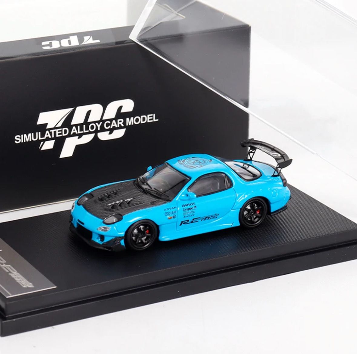TPC Model 1/64 Mazda RX7 FD3S RE-Amemiya Blue with Carbon Bonnet
