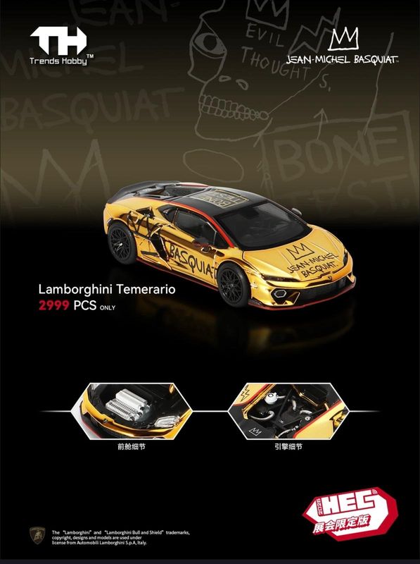 [PREORDER] Trends Hobby x Jean Michael Basquiat Lamborghini Temerario Gold Chrome | 2026 Hobby Expo China (HEC)