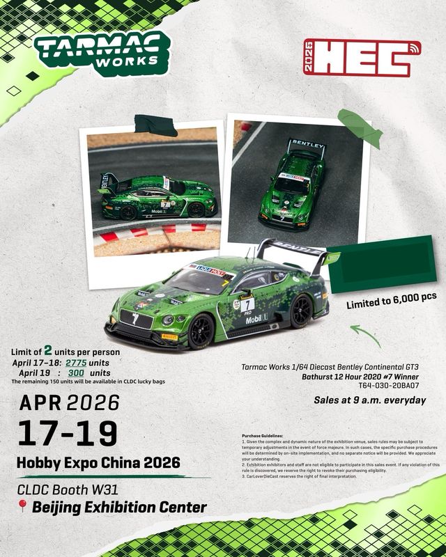 [PREORDER] Tarmac Works Bentley Continental GT3 Bathurst 12 Hour 2020 Winner | 2026 Hobby Expo China