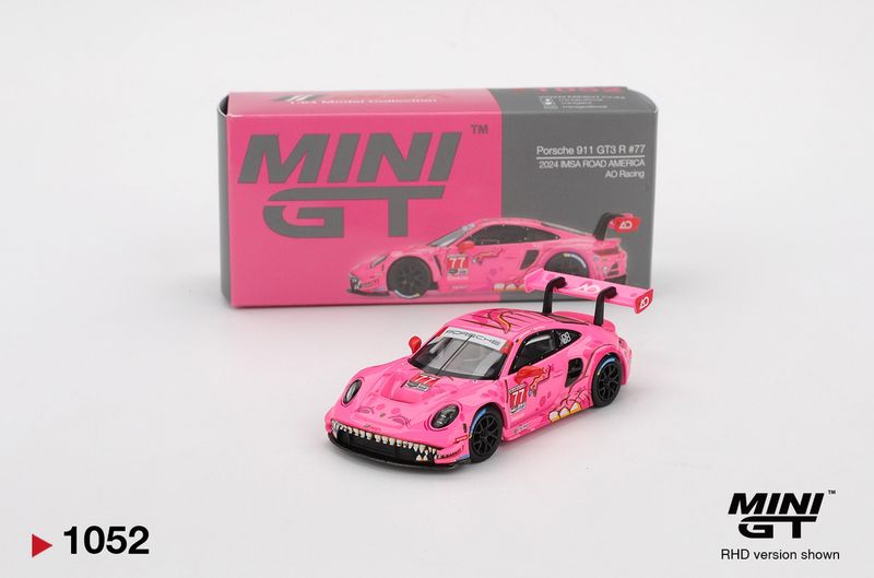 #1052 MINI GT x AO Racing x IMSA Roxy Porsche 911 GT3 R #77 2024 IMSA Road America