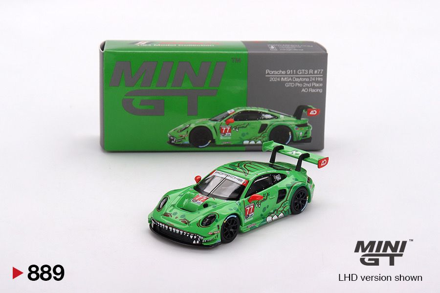 #889 MINI GT x AO Racing Porsche 911 GT3 R #77 2024 IMSA Daytona 24 Hrs GTD Pro 2nd Place