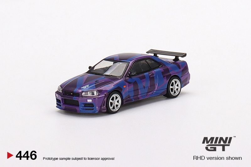 #446 MINI GT Nissan Skyline GT-R (R34) V-Spec II Digital Camouflage Purple