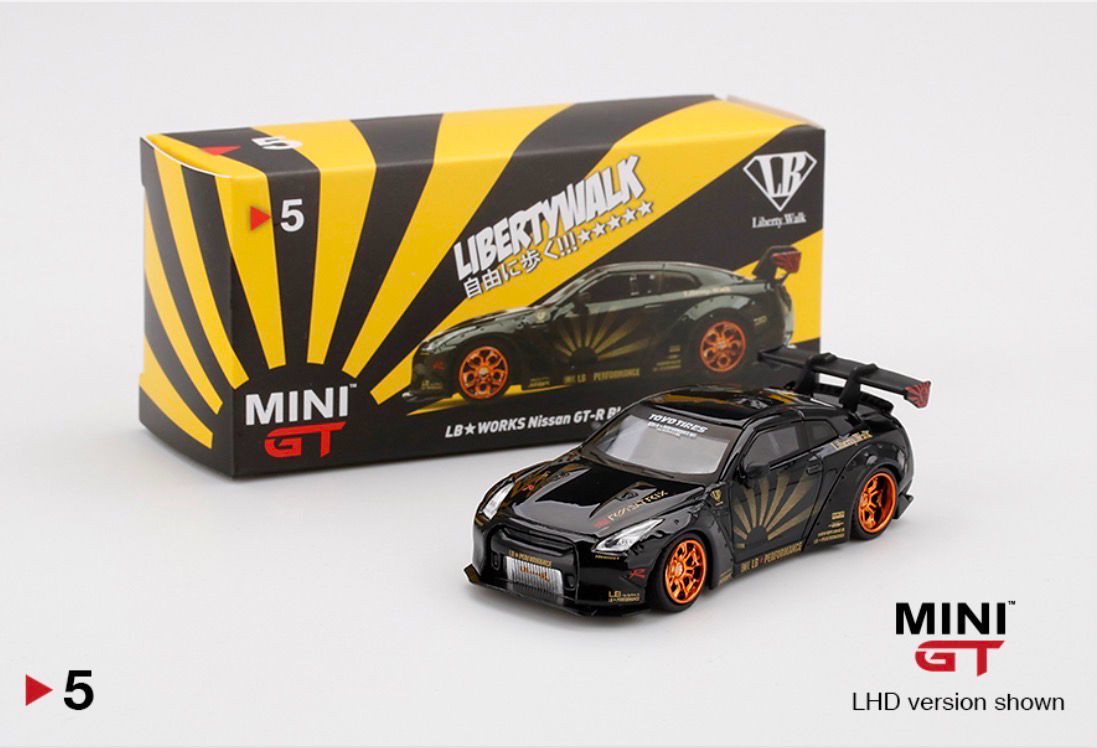 [UNSEALED] #5 MINI GT LB★WORKS Nissan GT-R Black w/ Copper Wheel