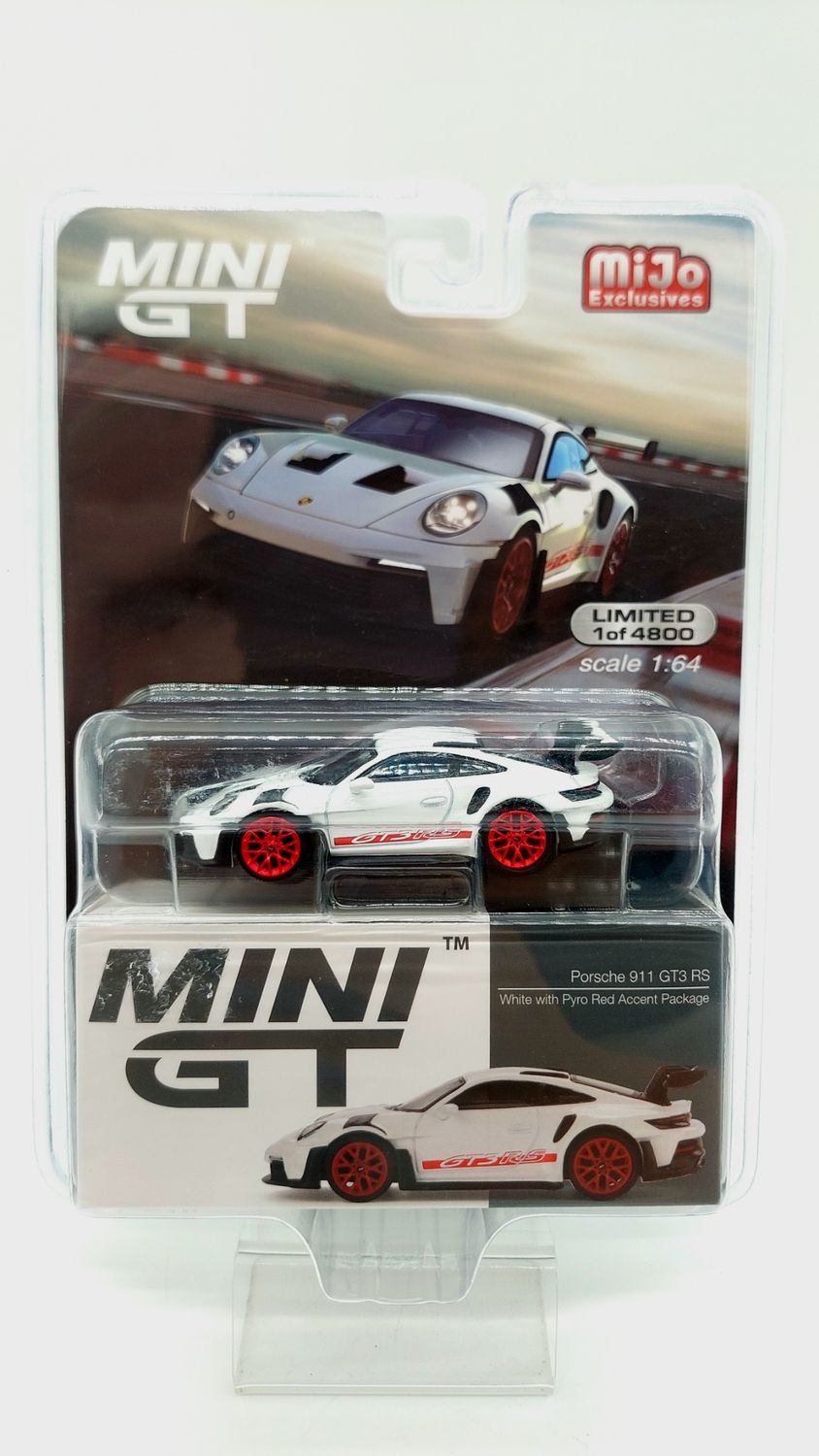 #630 MINI GT Porsche 911 (992) GT3 RS White with Pyro Red Accent Package | Blister Version