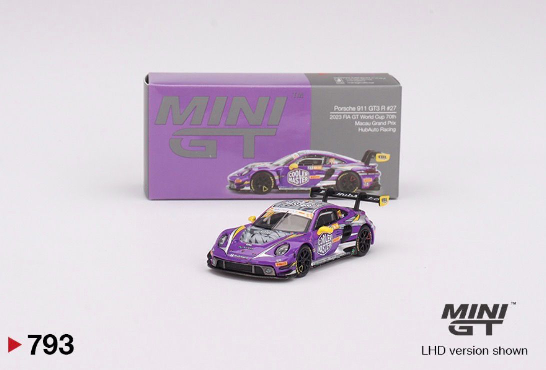 #793 MINI GT Porsche 911 GT3 R #27 HubAuto Racing 2023 FIA GT World Cup 70th Macau Grand Prix