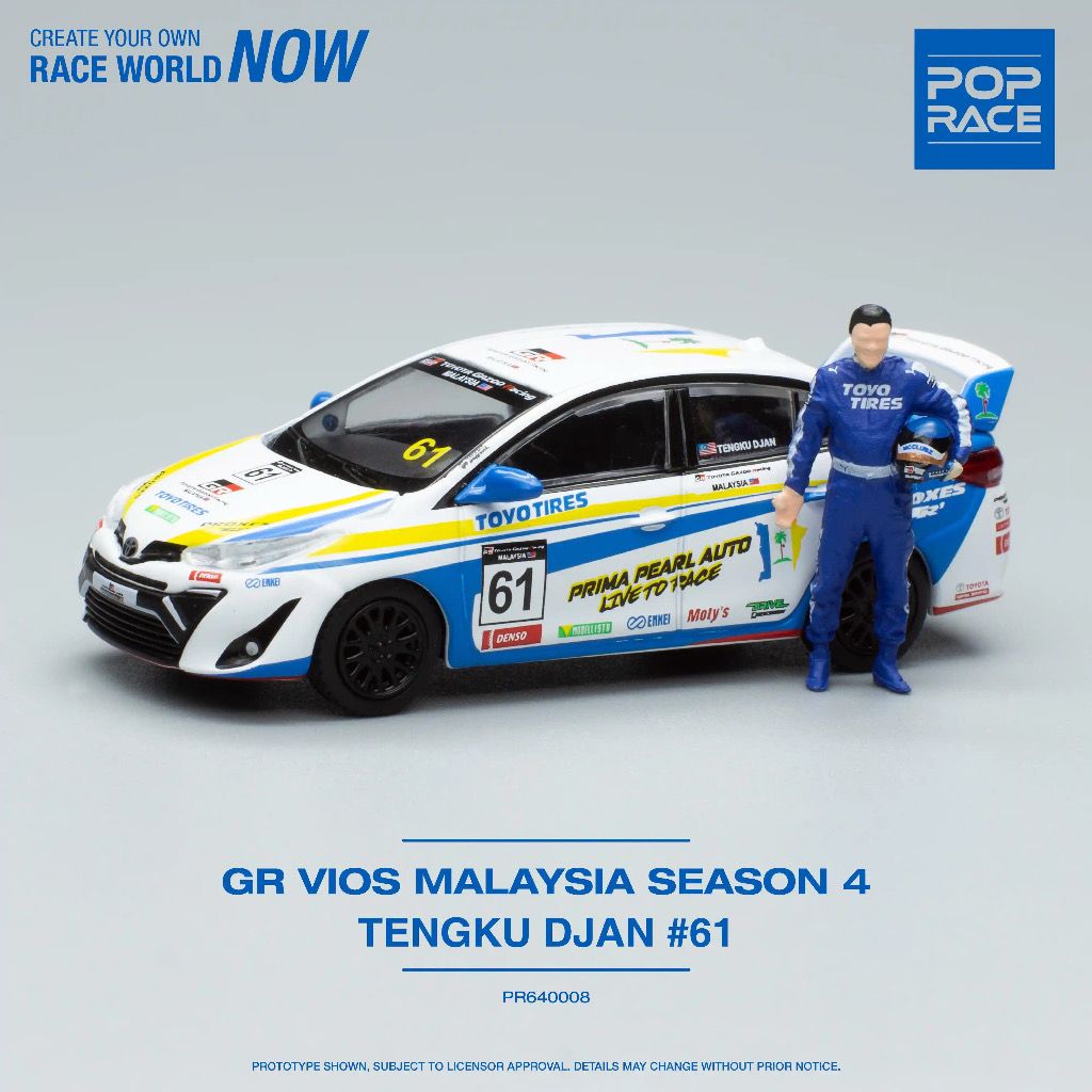 [UNSEALED] POP RACE Toyota GR Vios Overall Champion 2021 TGR Vios Challenge — Tengku Djan 61 With Blue Kit Figure (Signed) | 2023 Malaysia Diecast Expo
