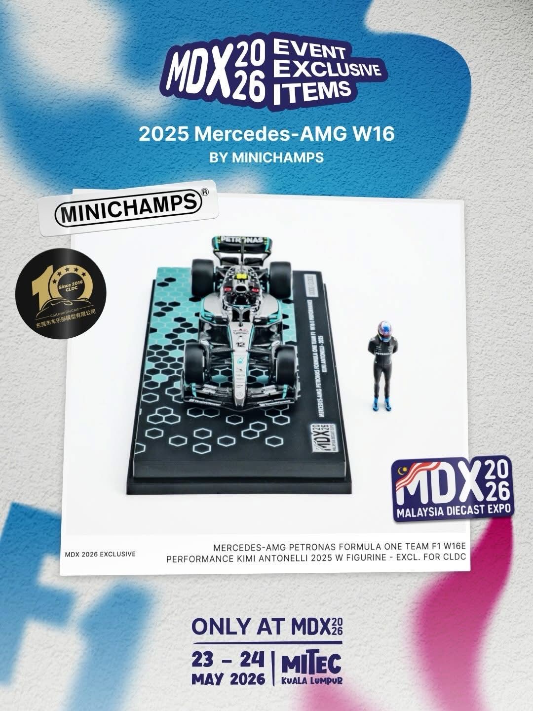 [PREORDER] Minichamps x CLDC Mercedes-AMG Petronas Formula One Team F1 W16E Performance Kimi Antonelli 2025 with Figurine | 2026 Malaysia Diecast Expo (MDX)