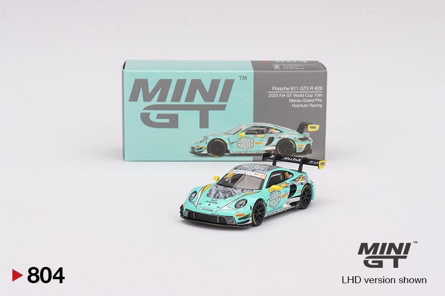 #804 MINI GT Porsche 911 GT3 R #28 HubAuto Racing 2023 FIA GT World Cup 70th Macau Grand Prix