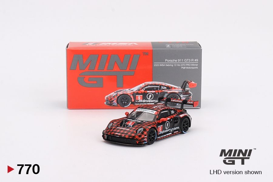 #770 MINI GT Porsche 911 GT3 R #9 GTD PRO Pfaff Motorsports IMSA 2023 Sebring 12 Hrs Winner #770 MINI GT Porsche 911 GT3 R #9 GTD PRO Pfaff Motorsports IMSA 2023 Sebring 12 Hrs Winner