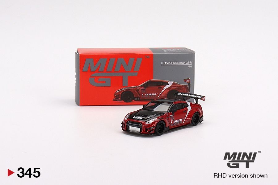 #345 MINI GT LB★WORKS Nissan GT-R R35 Type 2, Rear Wing ver 3 || LB Work Livery 2.0 Red