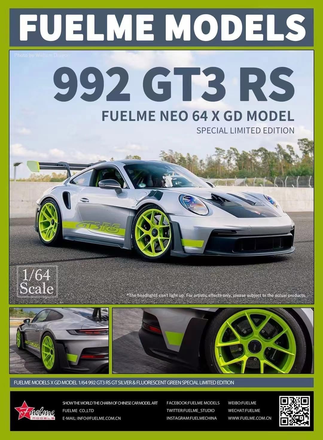 FuelMe 1/64 Porsche 911 GT3 RS Weissach Package GT Silver & Acid Green FuelMe 1/64 Porsche 911 GT3 RS Weissach Package GT Silver & Acid Green