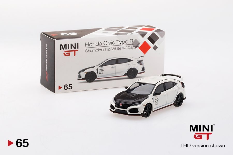 #65 MINI GT Honda Civic Type R (FK8) Championship white w/ Carbon Kit &amp; TE37 Wheel