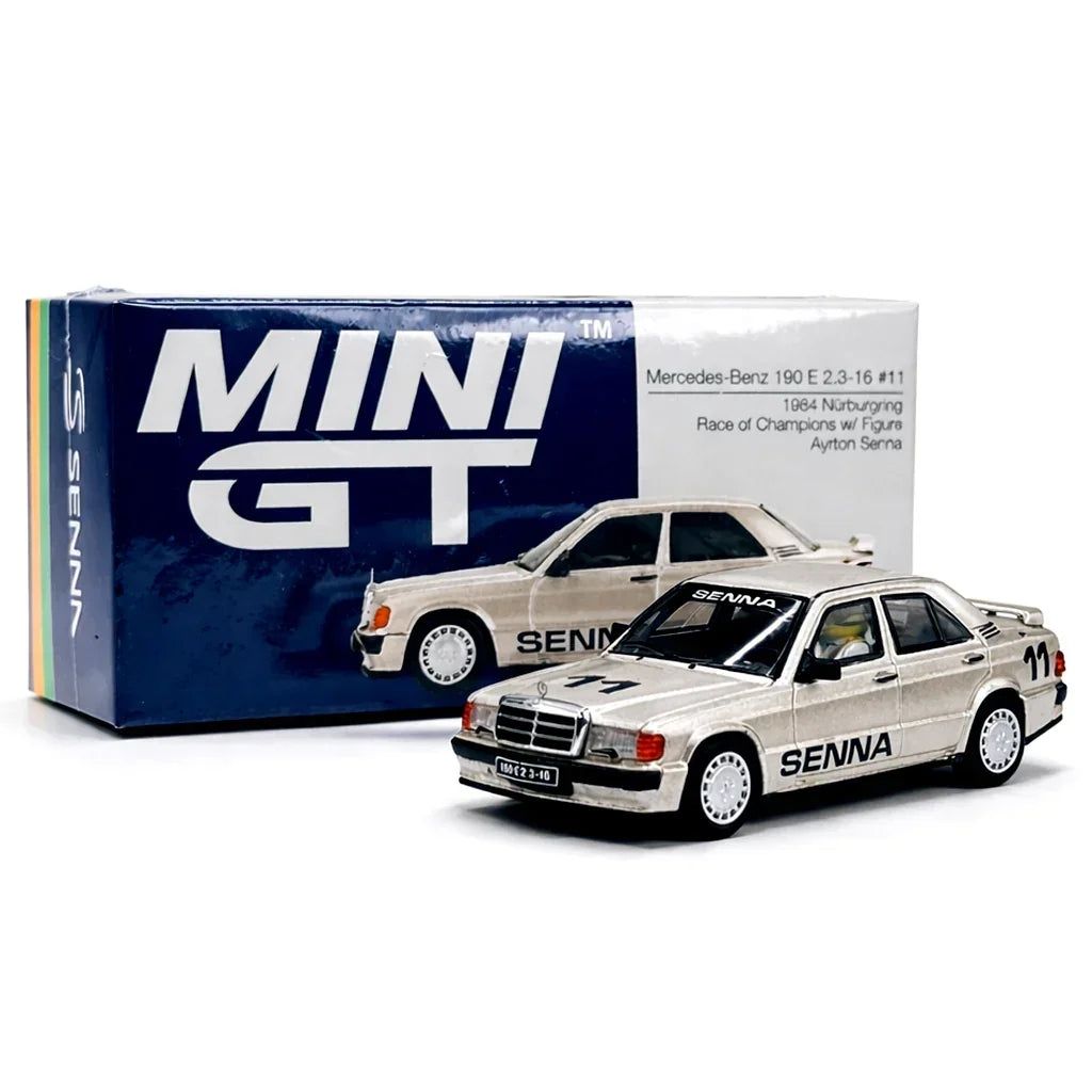 #1076 MINI GT Mercedes-Benz 190 E 2.3-16 #11 Ayrton Senna 1984 Nürburgring Race of Champions w/ Figure