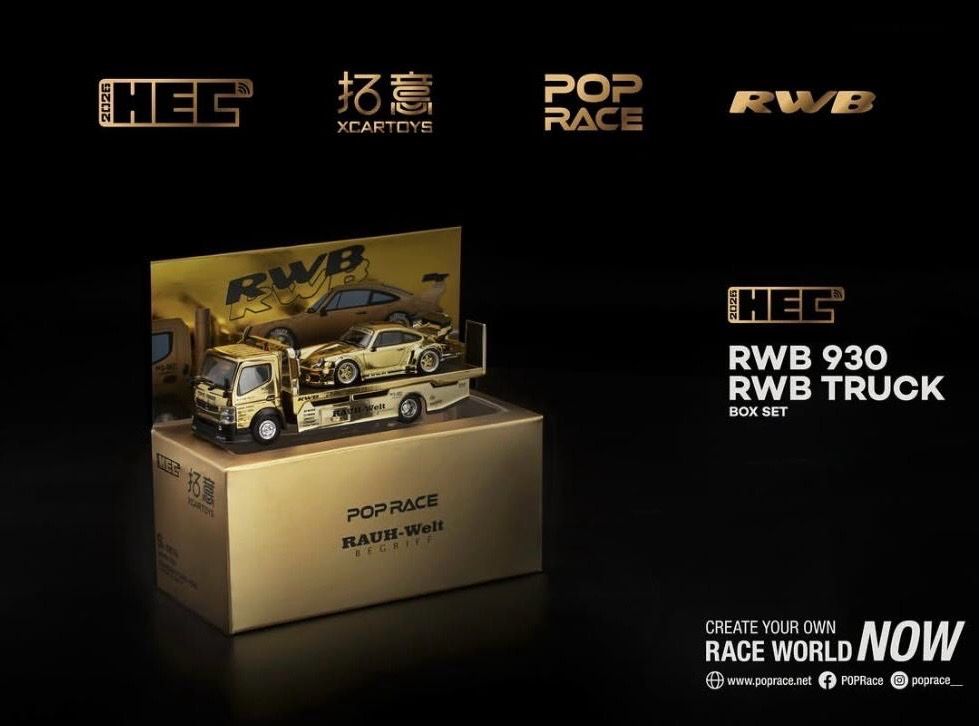 [DEFECT] POP RACE x XCARTOYS RWB 930 with RWB Tow Truck Box Set Gold | 2026 Hobby Expo China