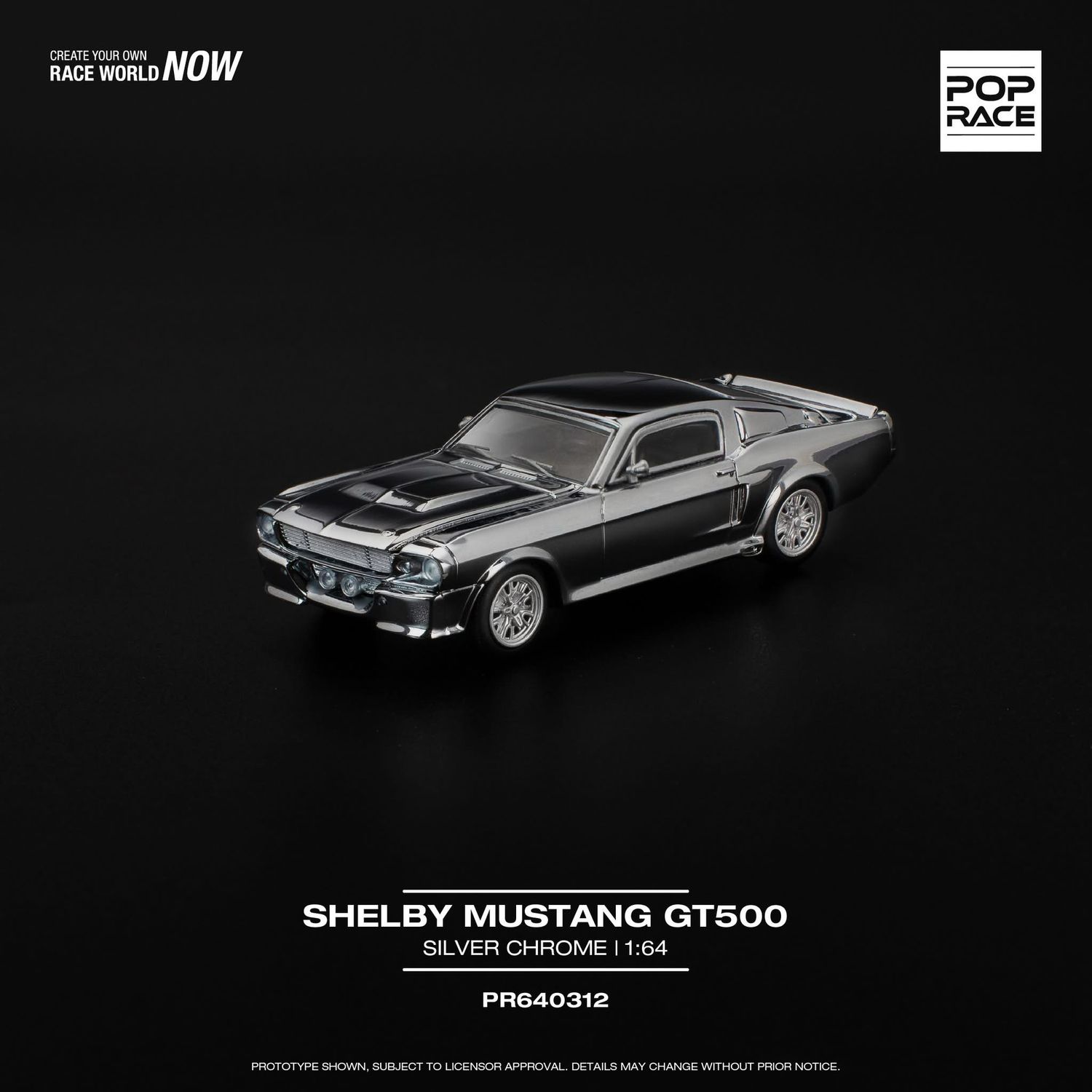 POP RACE Shelby Mustang GT500 Silver Chrome (PR64-312)