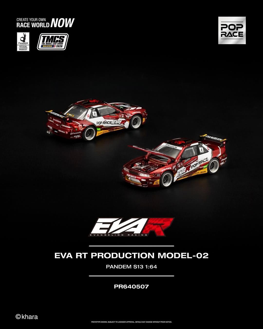 [PREORDER] POP RACE EVA RT PRODUCTION MODEL-02 PANDEM S13 RED (PR64-507) | 2026 The Model Car Show Malaysia
