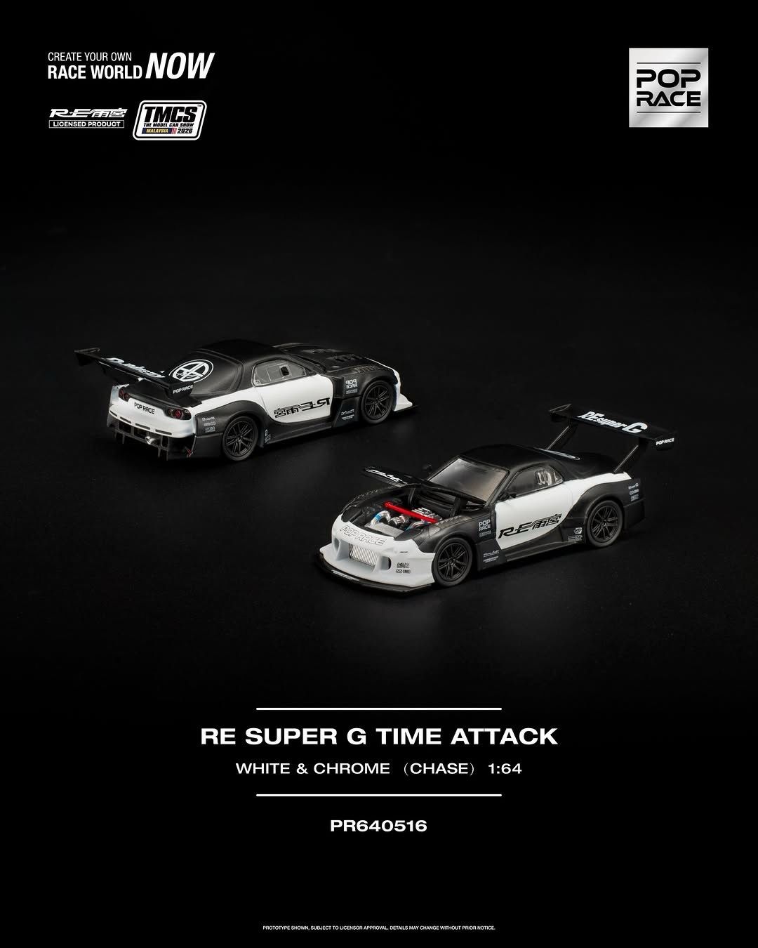 [PREORDER] POP RACE RE SUPER G TIME ATTACK WHITE &amp; CHROME (PR64-516) | Chance of Chase | 2026 The Model Car Show Malaysia