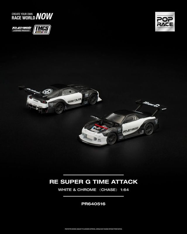 [PREORDER] POP RACE RE SUPER G TIME ATTACK WHITE &amp; CHROME (PR64-516) | Chance of Chase | 2026 The Model Car Show Malaysia