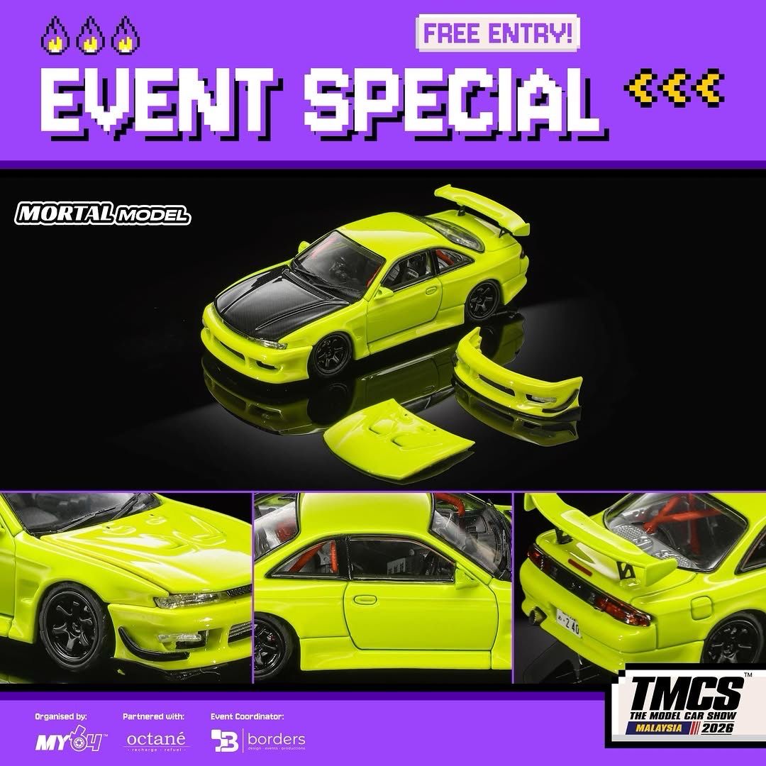 [PREORDER] Mortal Model S14 240SX Kouki Fluorescent Yellow | 2026 The Model Car Show