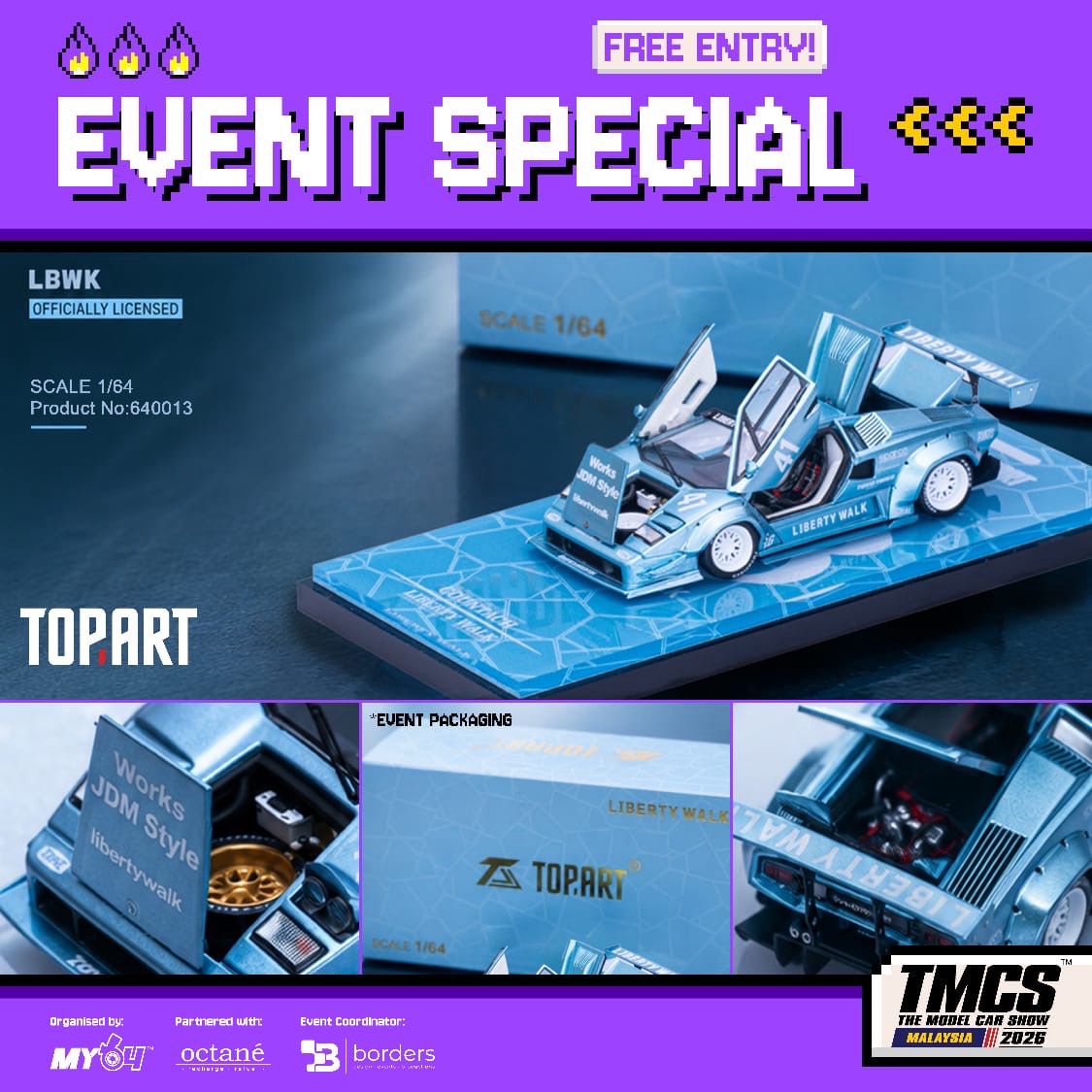 [PREORDER] TOP ART Liberty Walk Lamborghini Countach Light Blue | 2026 The Model Car Show Malaysia