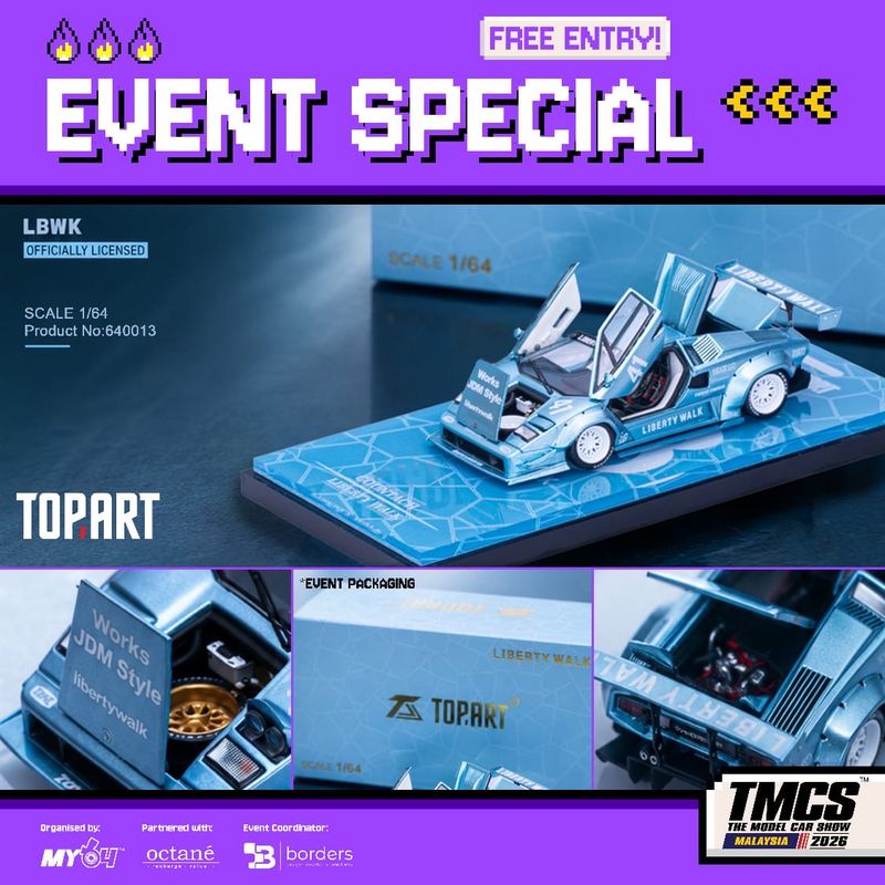 [PREORDER] TOP ART Liberty Walk Lamborghini Countach Light Blue | 2026 The Model Car Show Malaysia