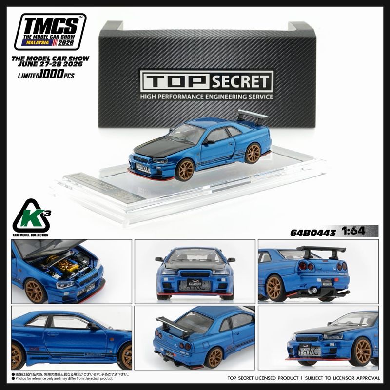 [PREORDER] K3 Models Nissan Skyline GT-R34 Top Secret Blue | 2026 The Model Car Show Malaysia