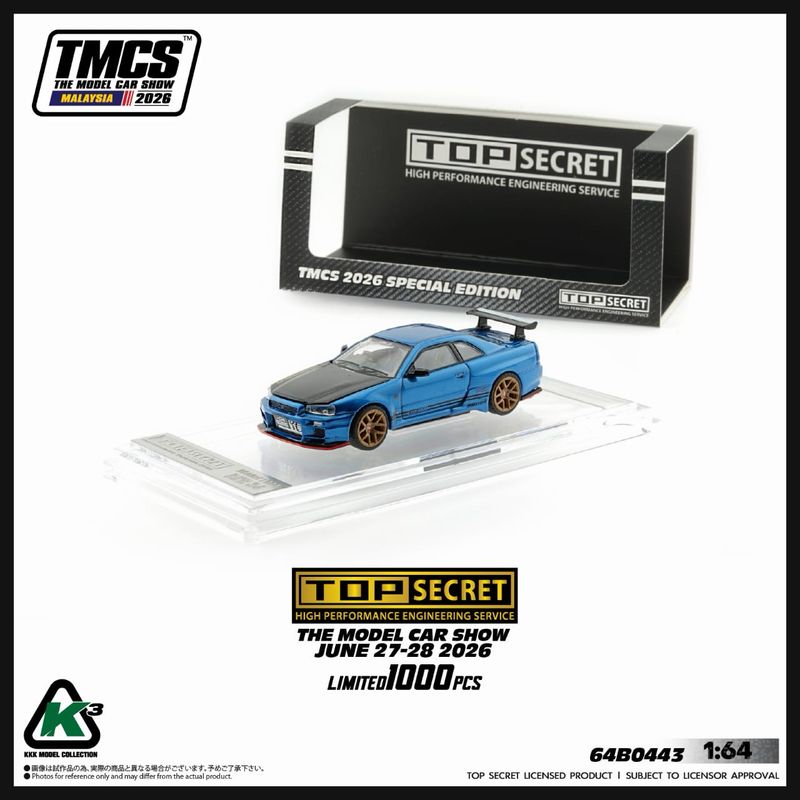 [PREORDER] K3 Models Nissan Skyline GT-R34 Top Secret Blue | 2026 The Model Car Show Malaysia