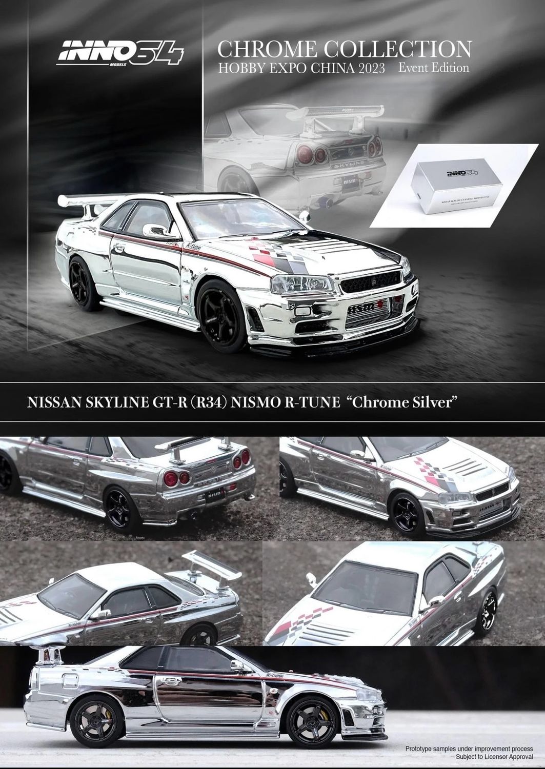 INNO64 Nissan Skyline GT-R R34 Nismo R-Tune Chrome Collection Silver Chrome | 2023 Hobby Expo China (HEC)