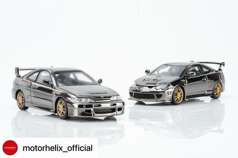 Motorhelix Honda Integra DC2 &amp; DC5 MUGEN Customized Black Chrome 2-Car Set | 2026 The Model Car Show Malaysia