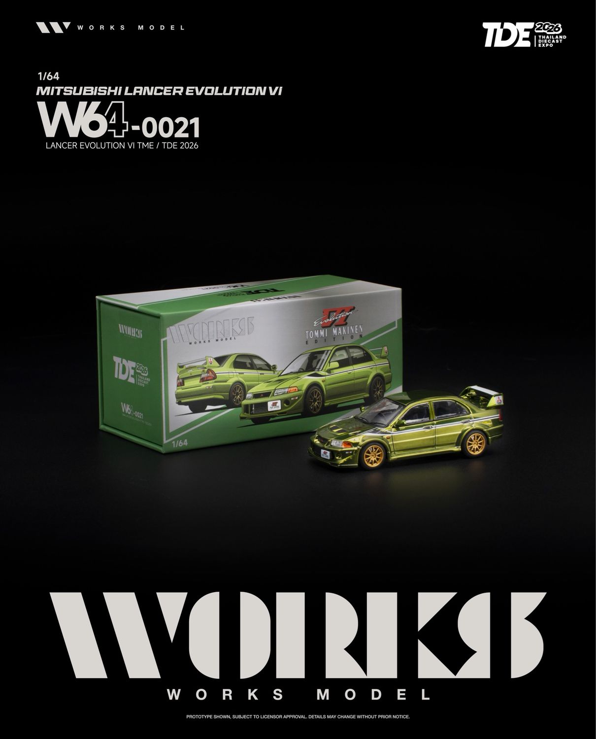 Works Model Mitsubishi Lancer Evolution VI Tommi Makinen Green (W64-0021) | 2026 Thailand Diecast Expo