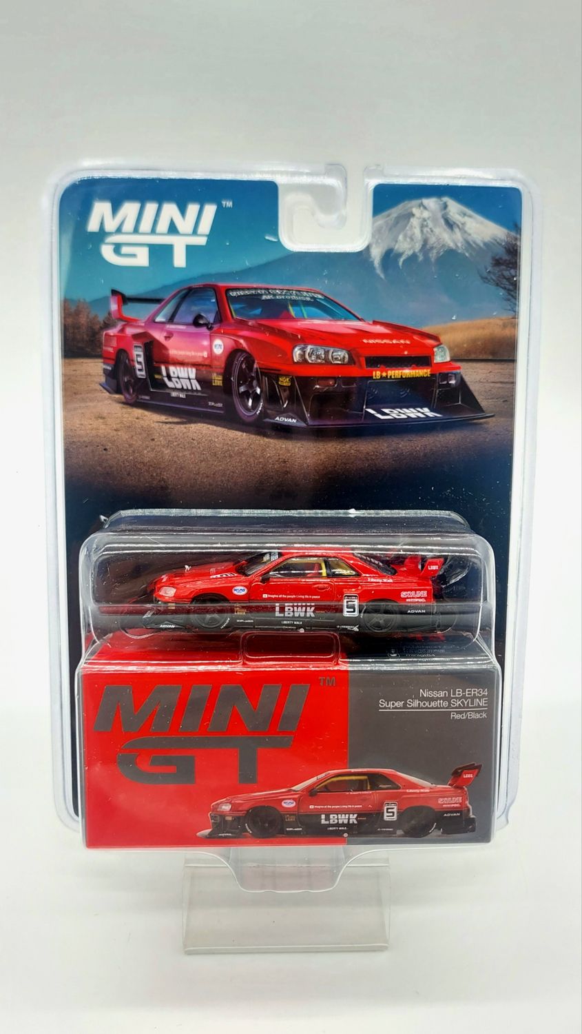 #843 MINI GT Nissan LB-ER34 Super Silhouette Skyline Red-Black | Blister Version