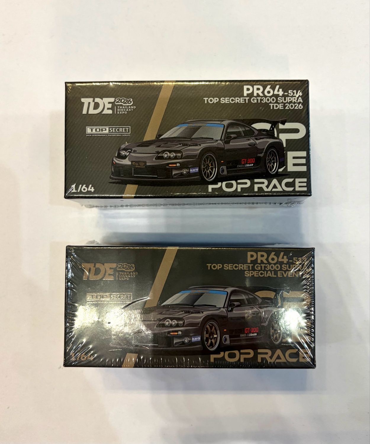 [COMBO SET] POP RACE Top Secret GT300 Supra Dinner Exclusive (PR64-513) &amp; Event Regular (PR64-514) | 2026 Thailand Diecast Expo