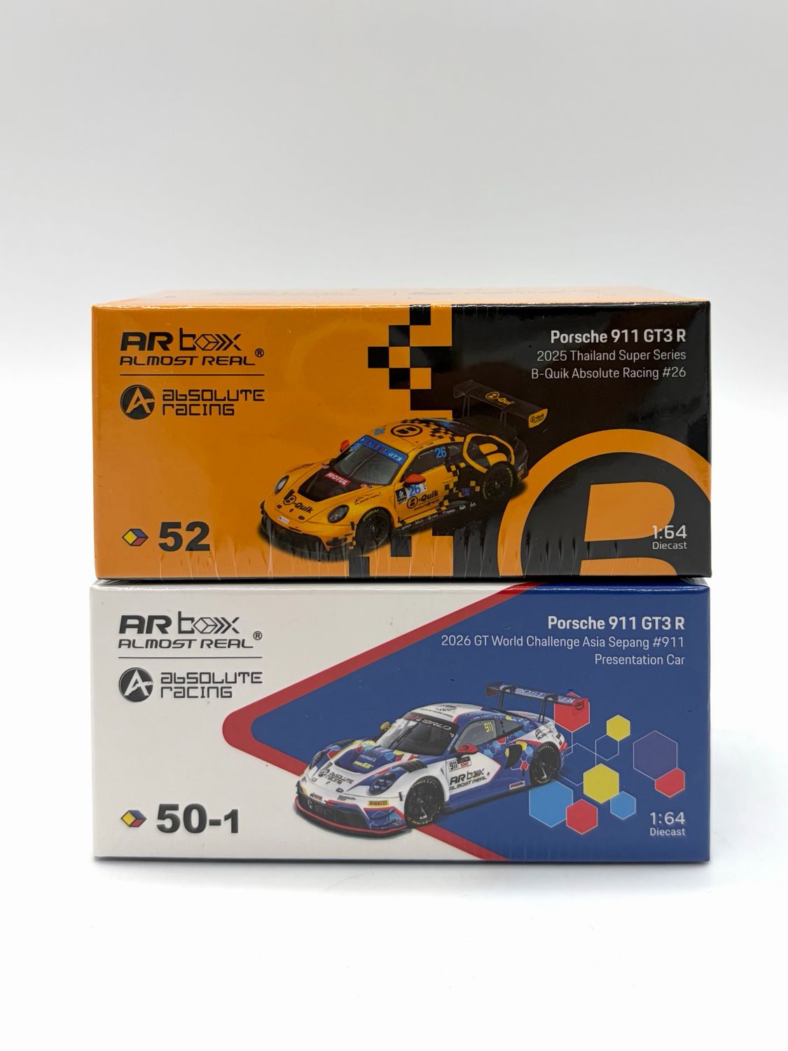 [COMBO SET] Almost Real Porsche 911 GT3 R 2026 GT World Challenge Asia Sepang Presentation &amp; Porsche 911 GT3 R 2025 Thailand Super Series B-Quik #26 | 2026 The Model Car Show Malaysia