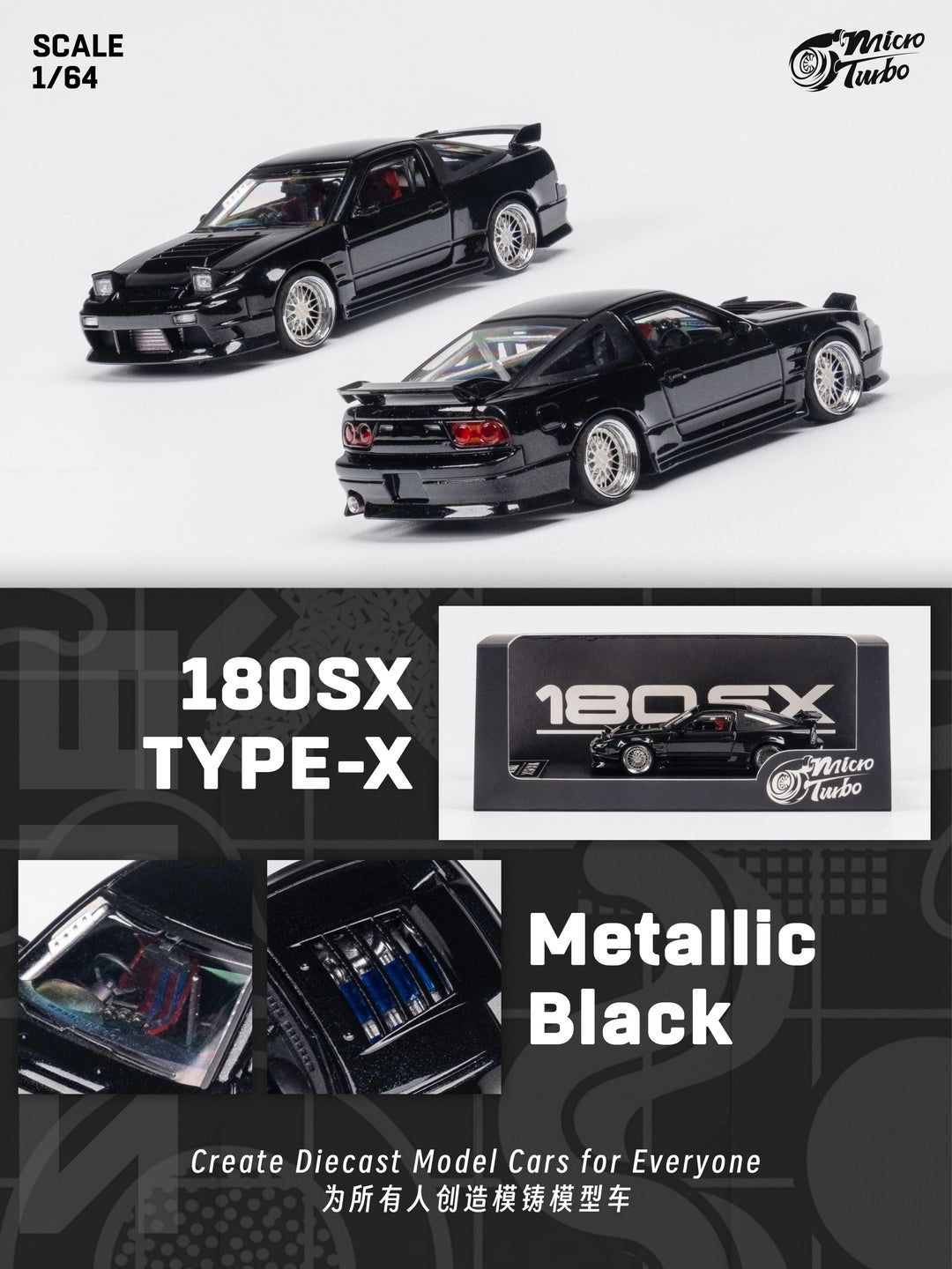 [UNSEALED] Micro Turbo Nissan 180SX Type X Metallic Black