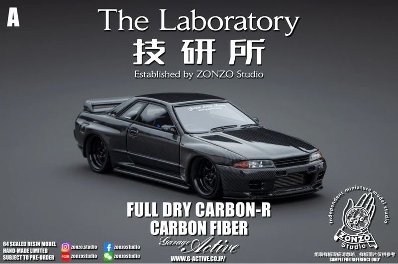 Zonzo The Laboratory 1/64 Resin Garage Active Full Dry Carbon-R Carbon Fibre Nissan Skyline GT-R (R32) Widebody (S/N: 008)