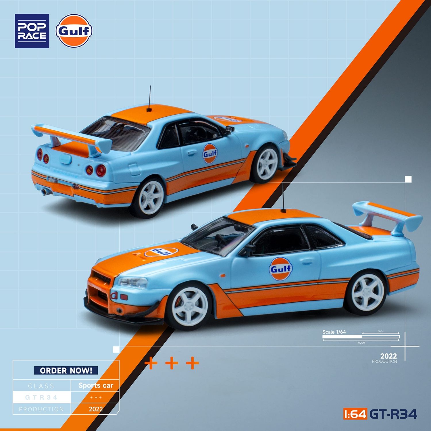 POP RACE Nissan Skyline GT-R (R34) Gulf Livery POP RACE Nissan Skyline GT-R (R34) Gulf Livery
