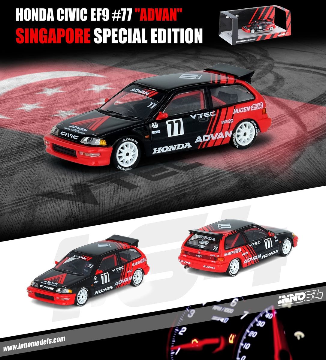 [UNSEALED] INNO64 Honda Civic EF9 #77 Advan - Singapore Exclusive