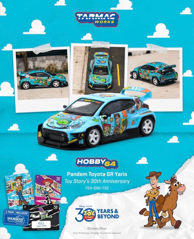 [PREORDER] Tarmac Works Pandem Toyota GR Yaris Blue Toy Story 30th Anniversary with Tarmac Cards