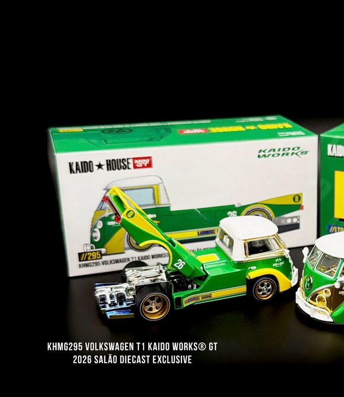 [PREORDER] #1245 MINI GT Nissan LB-ER34 Super Silhouette Skyline &amp; Volkswagen T1 Kaido Works® GT (KHMG295) with Merchandise Set | 2026 Salao Diecast Brazil