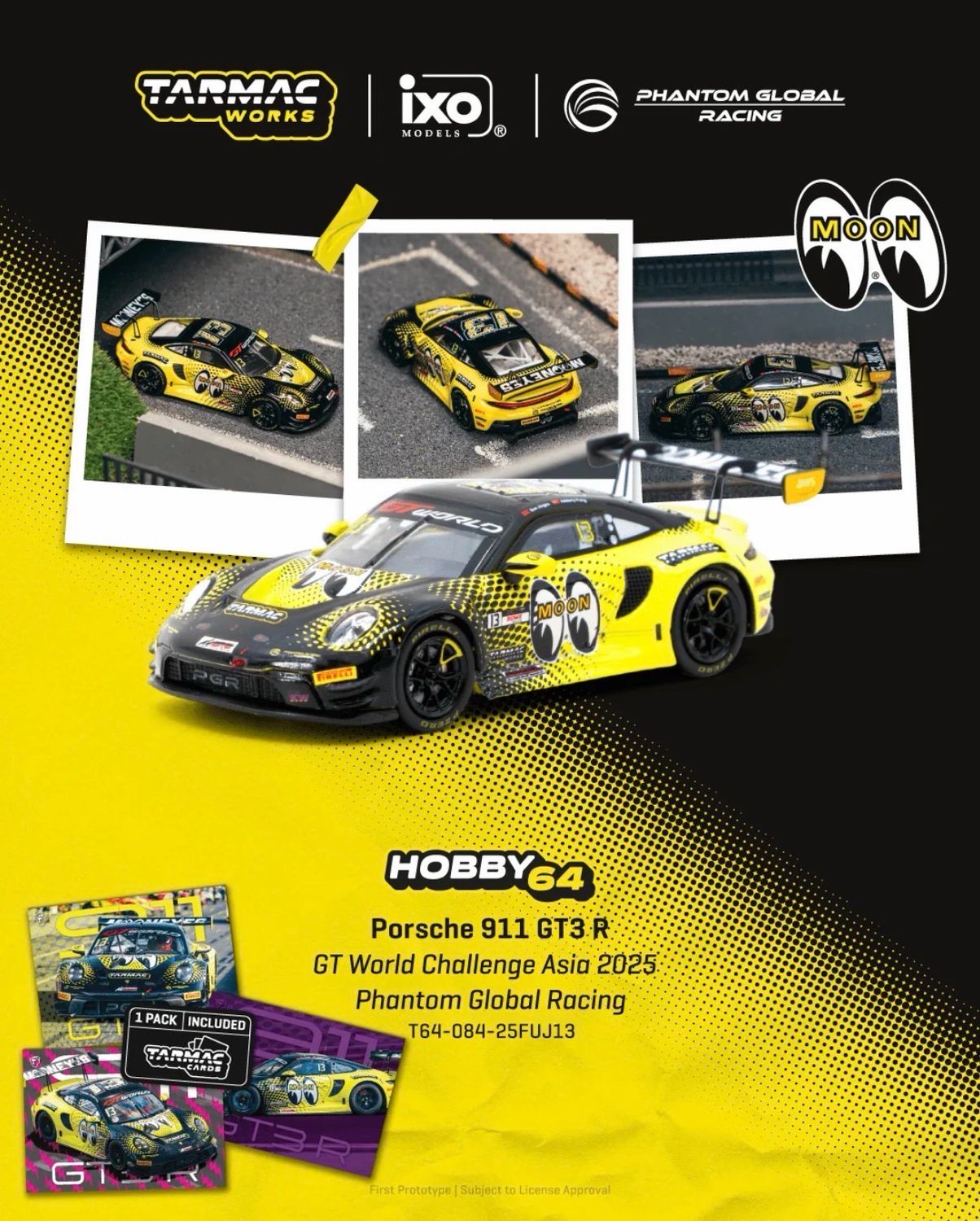 Tarmac Works Mooneyes Porsche 911 GT3 R GT World Challenge Asia 2025 Phantom Global Racing with Tarmac Cards Pack Tarmac Works Mooneyes Porsche 911 GT3 R GT World Challenge Asia 2025 Phantom Global Racing with Tarmac Cards Pack