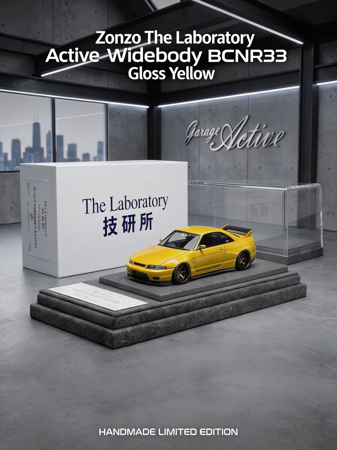 Zonzo The Laboratory 1/64 Resin Active Widebody Skyline BCNR33 Gloss Yellow